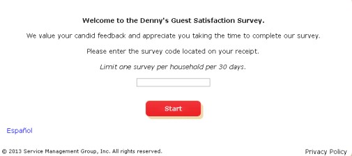 Denny's Survey at www.Dennyslistens.com